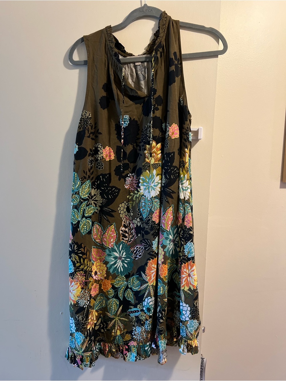 LOFT Olive Green Sleeveless Floral Midi Dress